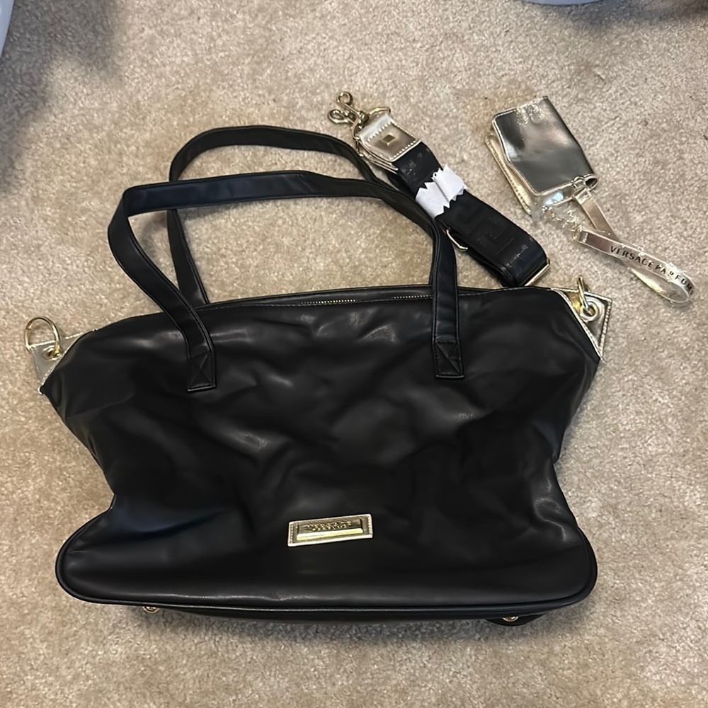 Versace Parfun Black Leather Zip Top Tote
